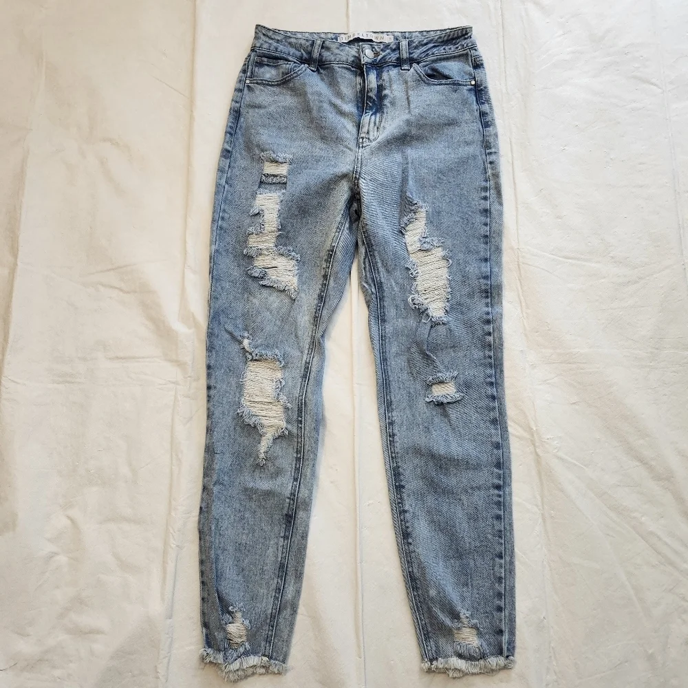 Tinseltown Light Blue Distressed Boyfriend Jeans